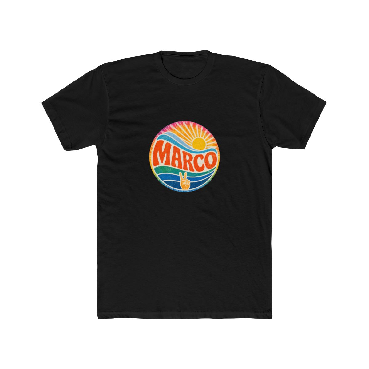 Marcos Groovy Tie Dye Vintage Sunset T Shirt - Retro Sports Fan Gear - alternate angle 4, merchandise
