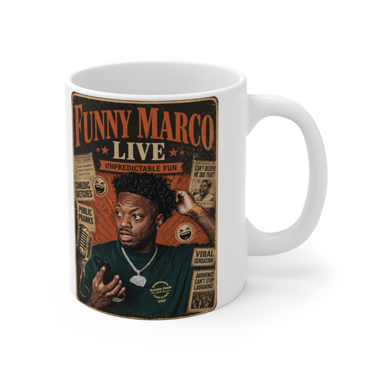 Funny Marco "Funny Marco Live" White Mug — official Funny Marco Mugs & Drinkware