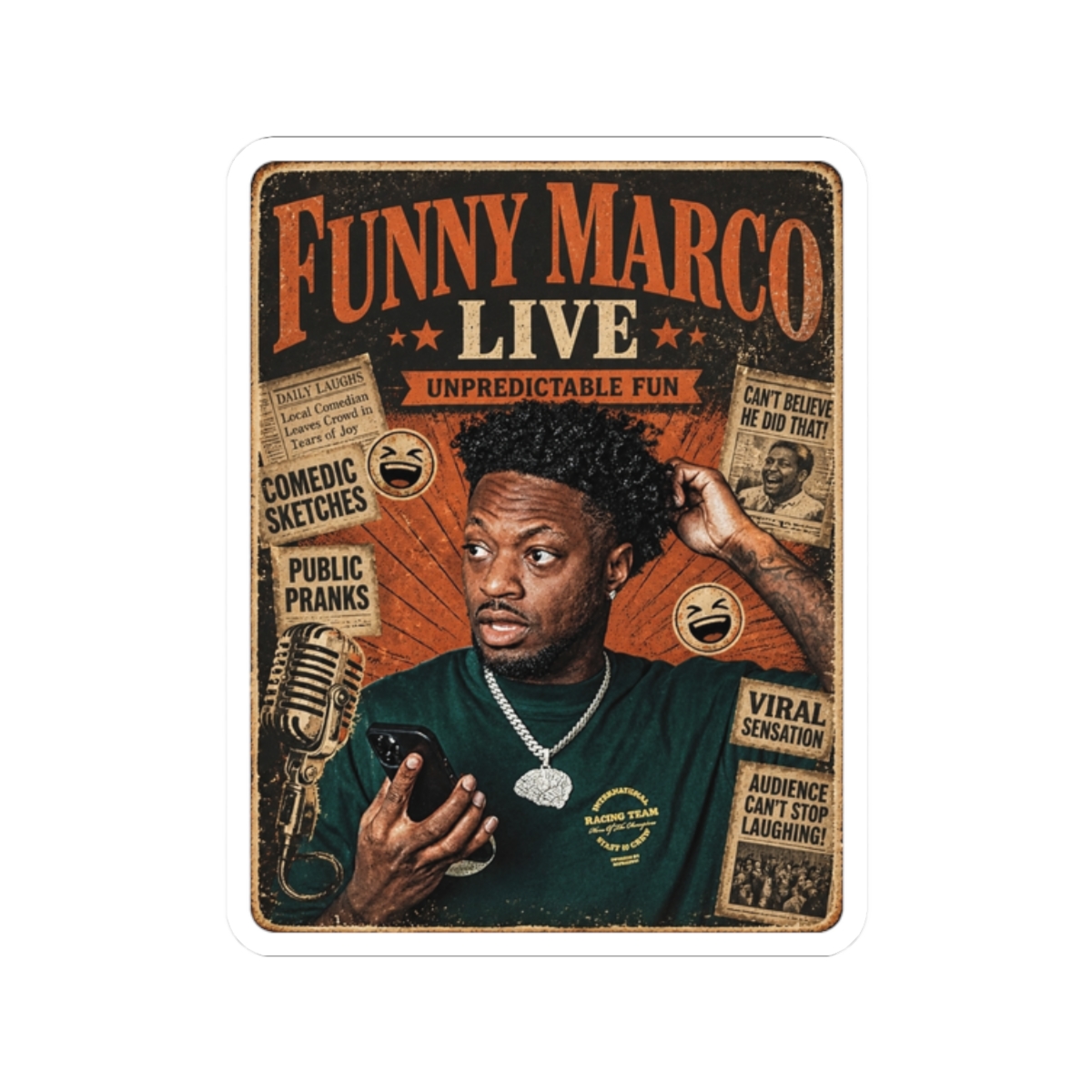 Funny Marco "Funny Marco Live" Sticker - alternate angle 1, merchandise