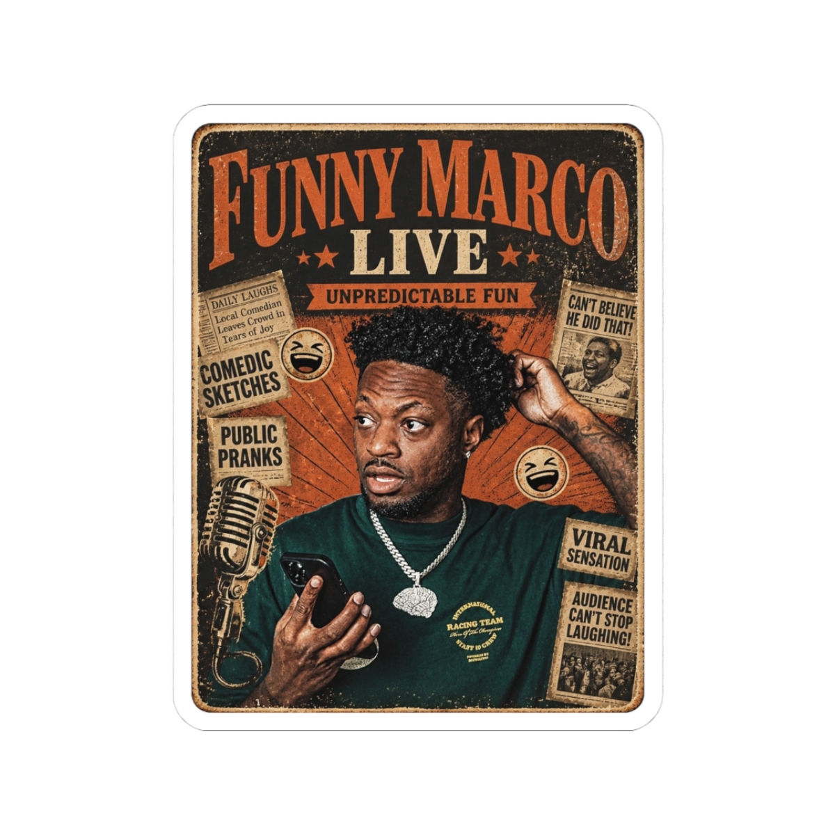 Funny Marco "Funny Marco Live" Sticker - alternate angle 3, merchandise